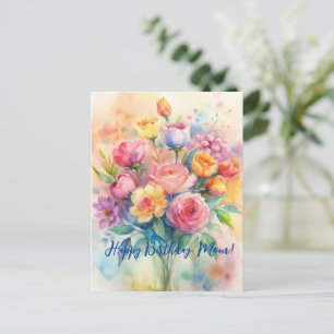 Happy Birthday Mama Watercolor Bouquet Postkarte