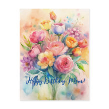 Happy Birthday Mama Watercolor Bouquet Postkarte