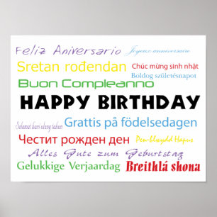 Happy Birthday many Languages Colorful Typografy Poster