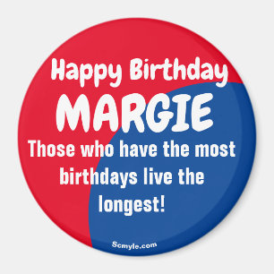 Happy Birthday MARGIE großer rot/blau Magnet