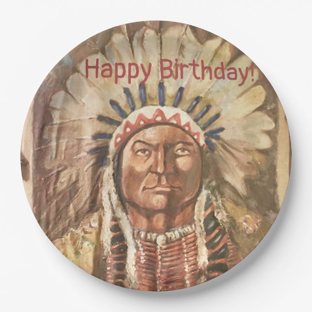 Happy Birthday Masculine Sitting Bull Pappteller (Vorderseite)