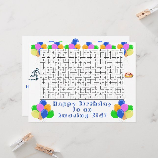 Happy Birthday Maze and Balloons Phantastisch Kid (Vorderseite/Rückseite Beispiel)