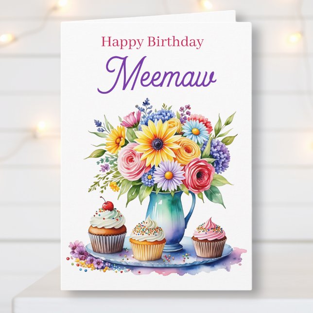 Happy Birthday Meemaw | Flowers and Cupcakes Karte (Von Creator hochgeladen)