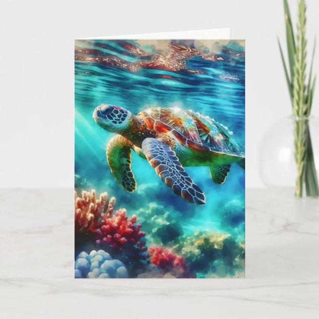 Happy Birthday | Meeresschildkröten schwimmen Karte (Vorderseite)