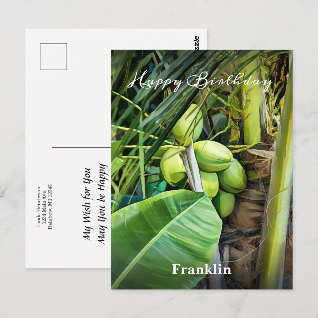 Happy Birthday Men Coconuts Bäume tropische Gewohn Postkarte (Vorne/Hinten)
