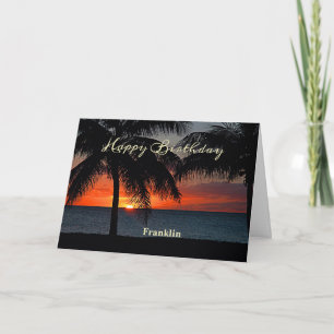 Happy Birthday Men Sunset Ocean Tropical Trees Karte