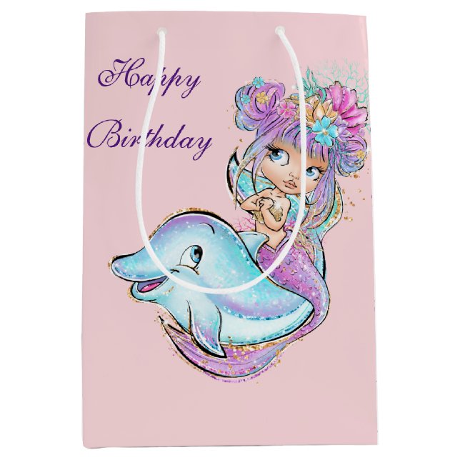 Happy Birthday Mermaid Mittlere Geschenktüte (Vorderseite)