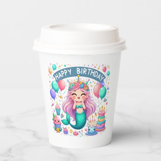Happy Birthday Mermaid Paper Cups Pappbecher (Vorderseite)