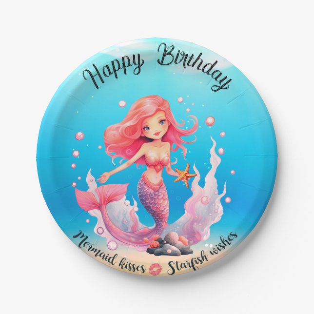 Happy Birthday Mermaid Pappteller (Vorderseite)