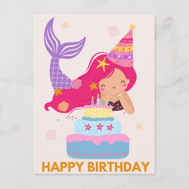 Happy Birthday Mermaid Postcard Postkarte (Vorderseite)