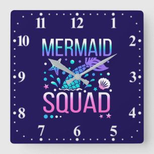 Happy Birthday Mermaid Squad-68296 Quadratische Wanduhr