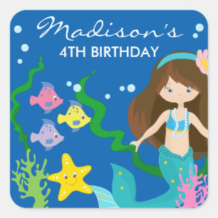 Happy Birthday Mermaid   Unterseegebiet Quadratischer Aufkleber