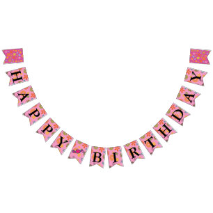 Happy Birthday Message Blume Power Sixties Retro Wimpelkette