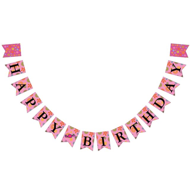 Happy Birthday Message Blume Power Sixties Retro Wimpelkette (Alle)