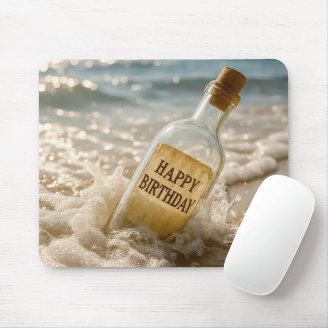 Happy Birthday Message in a Bottle Mousepad (Mit Mouse)