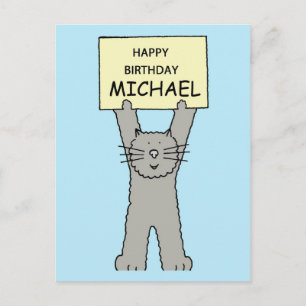 Happy Birthday Michael Cartoon Gray Cat Postkarte