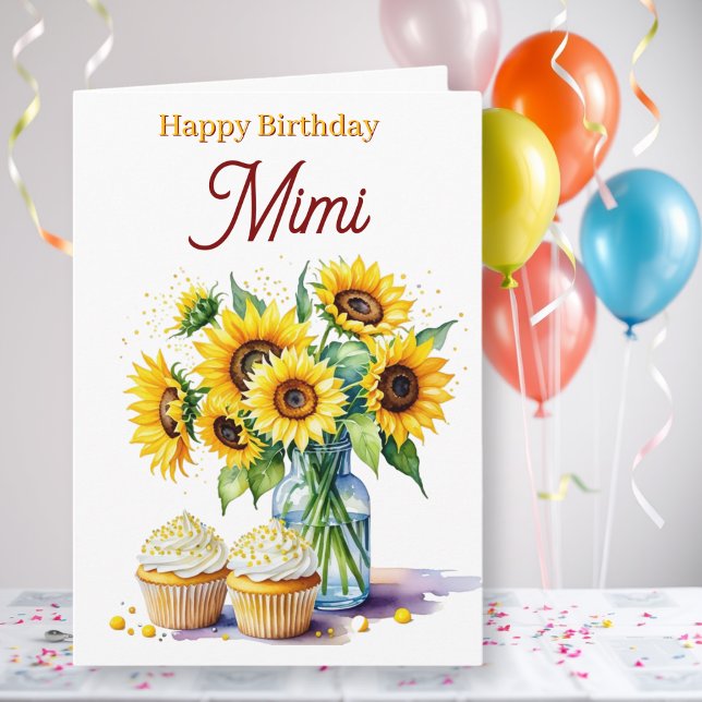 Happy Birthday Mimi | Sunflowers and Cupcakes Karte (Von Creator hochgeladen)
