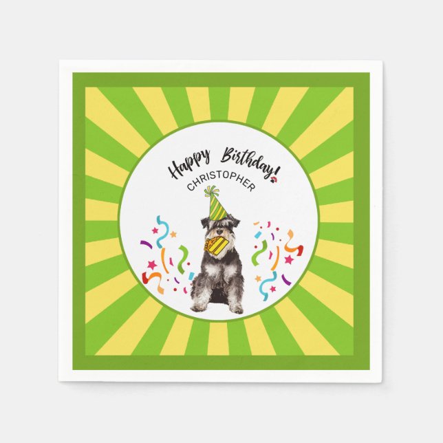 Happy Birthday Miniature Schnauzer Custom Party Serviette (Vorderseite)