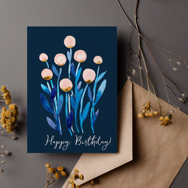 Happy Birthday minimale Aquarell-Blume Karte (Von Creator hochgeladen)