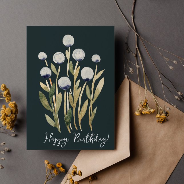 Happy Birthday minimale Retro-Aquarell-Blume Karte (Von Creator hochgeladen)