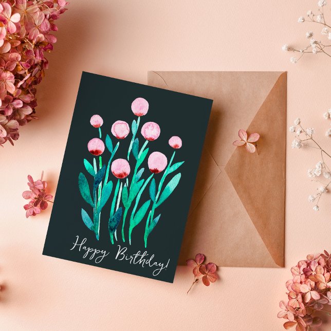 Happy Birthday minimale rosa Aquarellfarben Blume Karte (Von Creator hochgeladen)