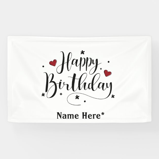 Happy Birthday Minimalistisch Typografie Kalligraf Banner (Horizontal)