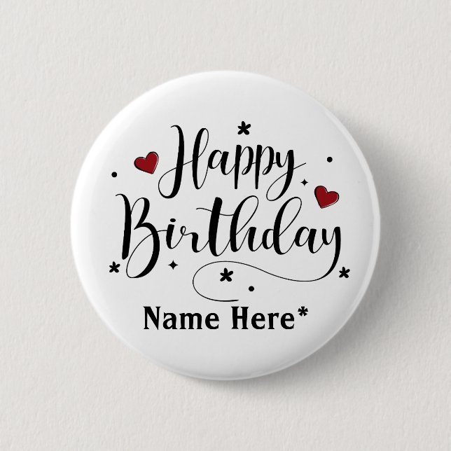 Happy Birthday Minimalistisch Typografie Kalligraf Button (Vorderseite)