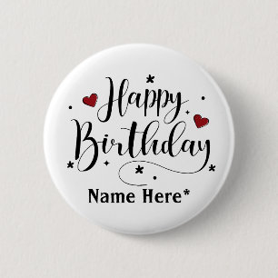Happy Birthday Minimalistisch Typografie Kalligraf Button