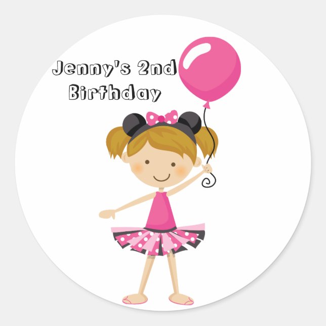 Happy Birthday Minnie Party Girl mit Balloon Runder Aufkleber (Vorderseite)