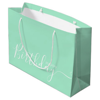 Happy Birthday Mint White Elegante Große Geschenkt Geschenktüte