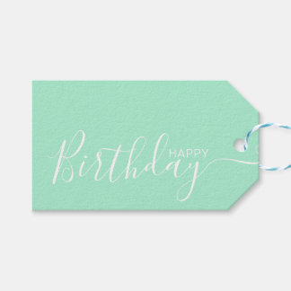 Happy Birthday Mint White Modern Geschenkanhänger