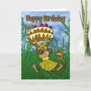 Happy Birthday mit Affenkuchen Karte