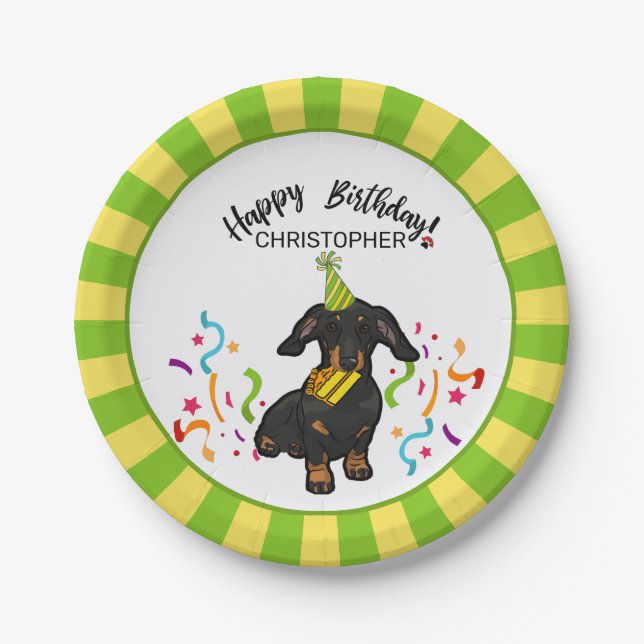 Happy Birthday mit Ihrer Dackel Hund Party Pappteller (Vorderseite)