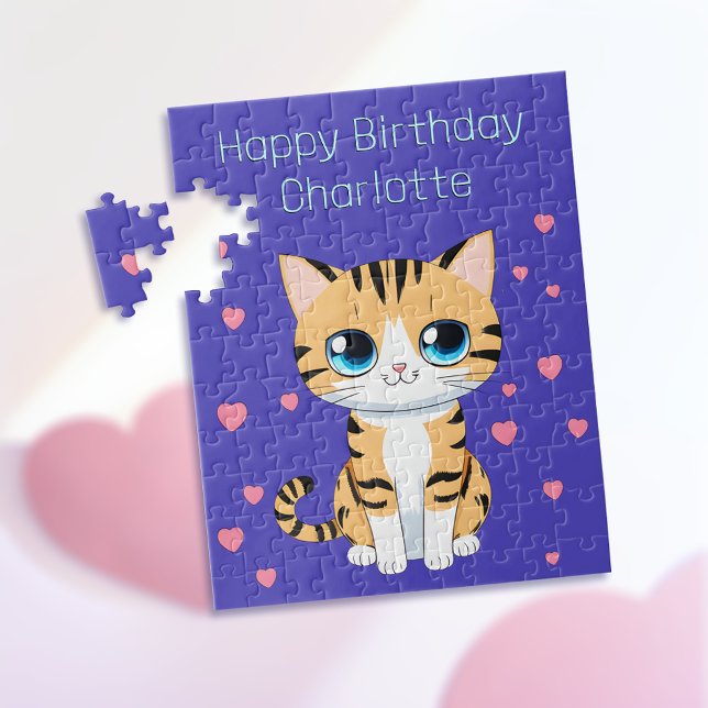 Happy Birthday mit Name Template Kids Cat Puzzle (Pawsome Birthday Fun! 🎉😺)