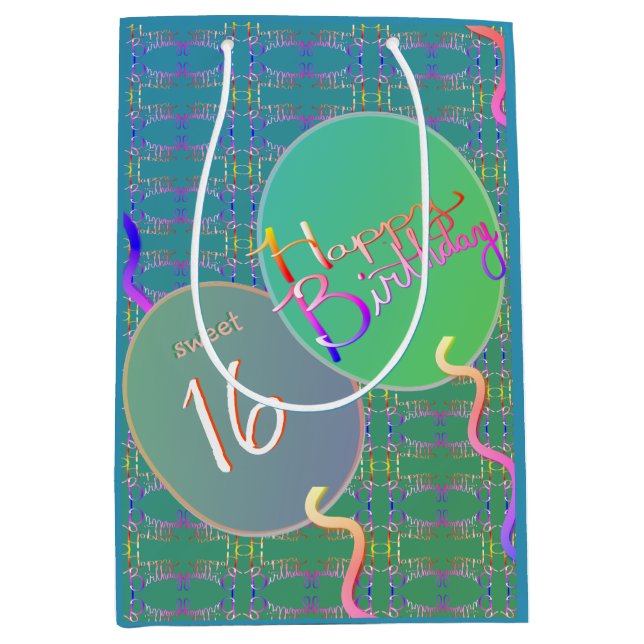 "Happy Birthday" Mittlere Geschenktüte (Vorderseite)