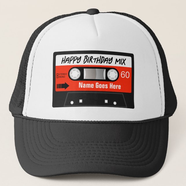 Happy Birthday Mixtape Red Cassette angepasst Truckerkappe (Vorderseite)
