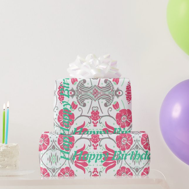 Happy Birthday Modern Floral Design Wrapping Paper Geschenkpapier (Partygeschenke)