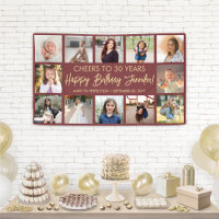 Happy Birthday Modern Foto Collage Burgundy Gold
