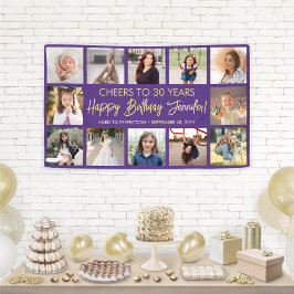 Happy Birthday Modern Foto Collage Lila & Gold Banner