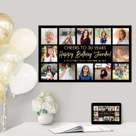 Happy Birthday Modern Foto Collage Schwarz und Gol Poster