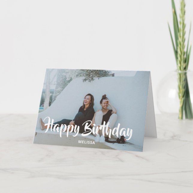 Happy Birthday Modern Handwriting Script Foto Karte (Vorderseite)