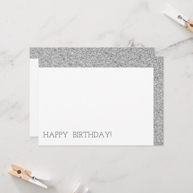 Happy Birthday Modern Luxury Custom Silver Glitzer Karte (Vorderseite/Rückseite Beispiel)