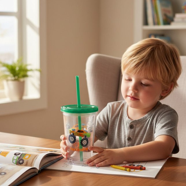 Happy Birthday Modern Monster Car Trucks Name Acryltrinkbecher (Von Creator hochgeladen)