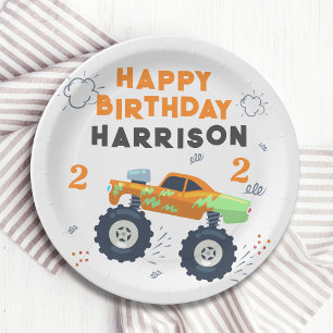 Happy Birthday Modern Monster Car Trucks Name Pappteller