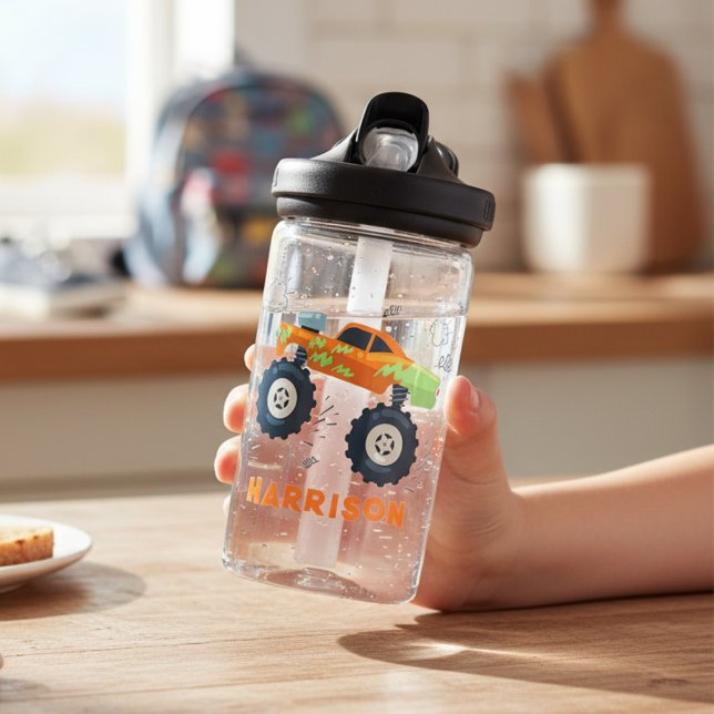 Happy Birthday Modern Monster Car Trucks Name Trinkflasche (Von Creator hochgeladen)