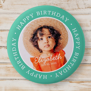 Happy Birthday Modern Preppy Custom Foto Button