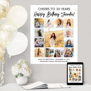 Happy Birthday Modern Script Foto Collage Party Poster