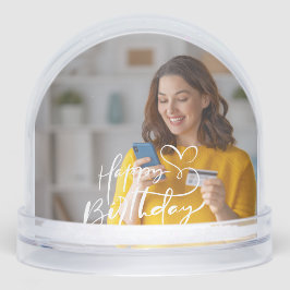 Happy Birthday | Modern Script Personalized Photo Schneekugeln