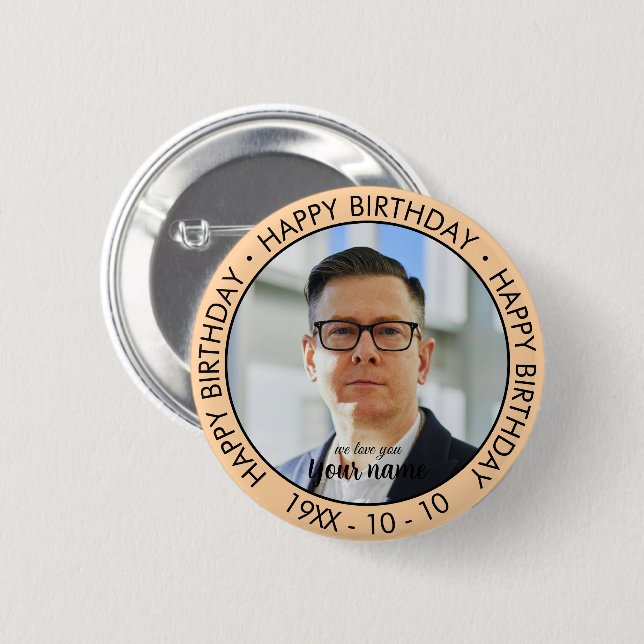 Happy Birthday Modern Simple Custom Foto Button (Vorne & Hinten)