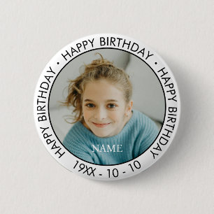 Happy Birthday Modern Simple Custom Foto Button